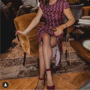 Reformation Gavin Side Slit Midi Dress Maroon Blue Retro Print 2